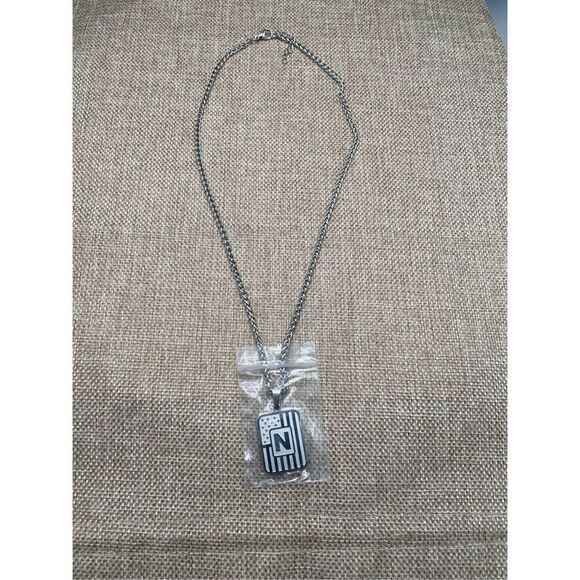 Initial Mens DogTag Necklace Patriotic Initial is N  Unisex Silver Tone - Picture 1 of 6